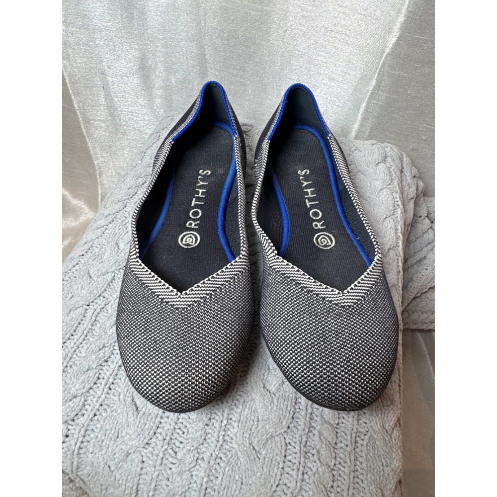 ROTHYS Womens‎ Navy blue White Knit Pointed Toe Flats Shoes Size 8